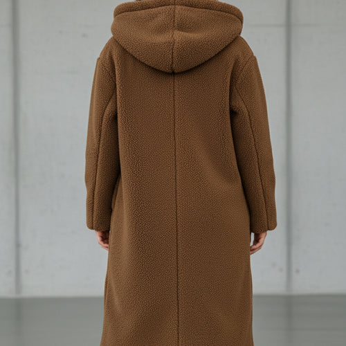 Warmer Damen Teddymantel mit Kapuze | Winter