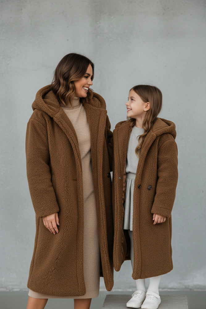 Warmer Damen Teddymantel mit Kapuze | Winter