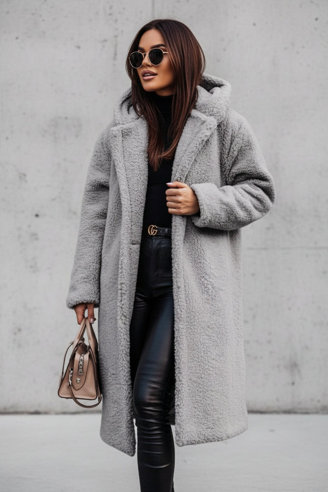 Warmer Damen Teddymantel mit Kapuze | Winter