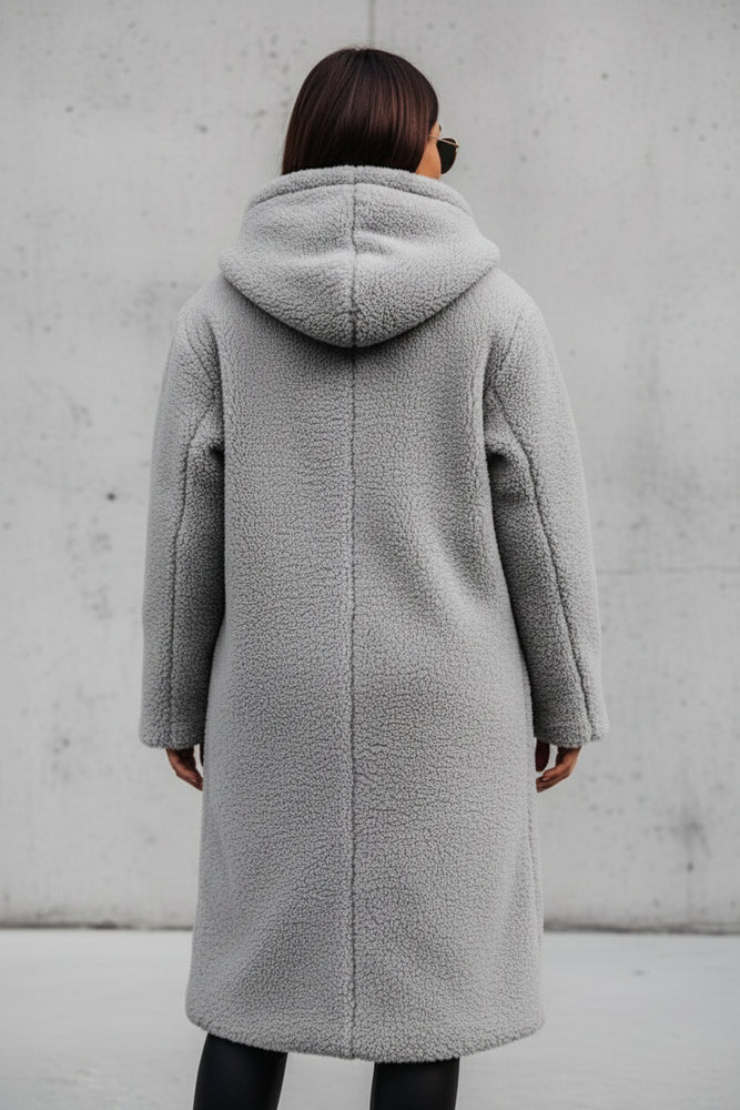 Warmer Damen Teddymantel mit Kapuze | Winter