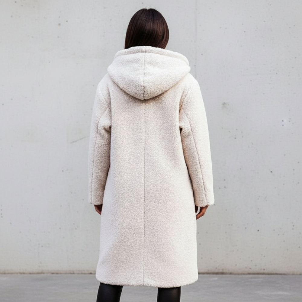 Warmer Damen Teddymantel mit Kapuze | Winter
