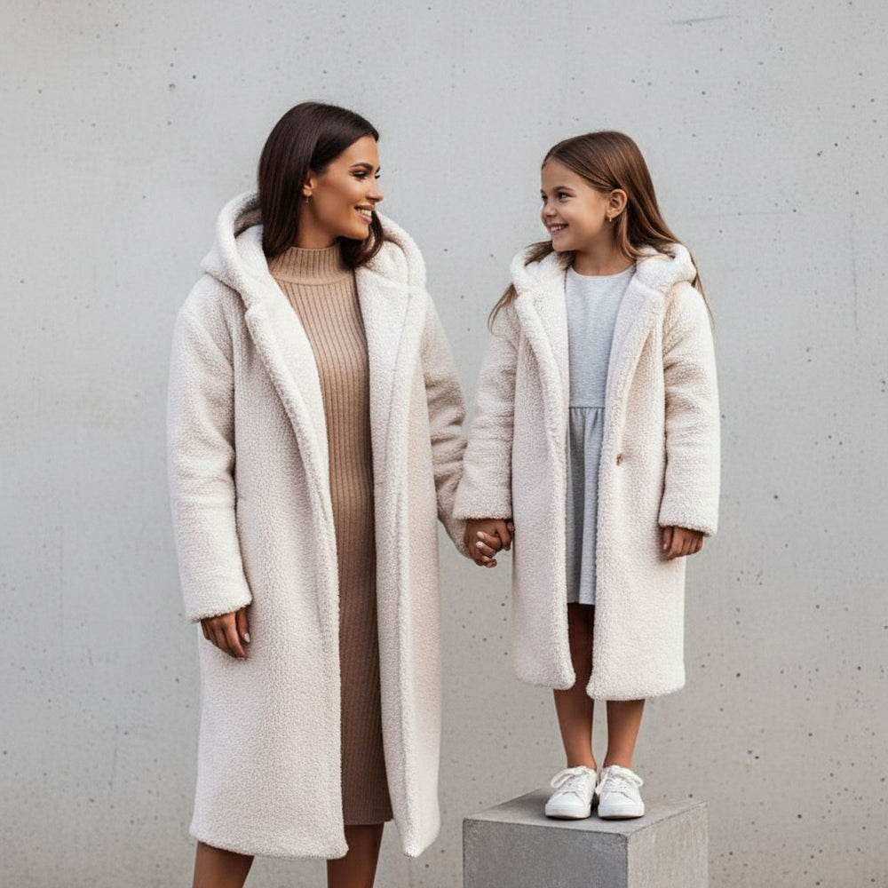 Warmer Damen Teddymantel mit Kapuze | Winter