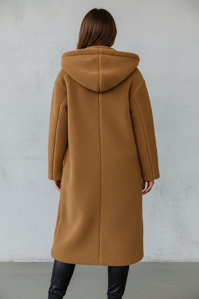 Warmer Damen Teddymantel mit Kapuze | Winter