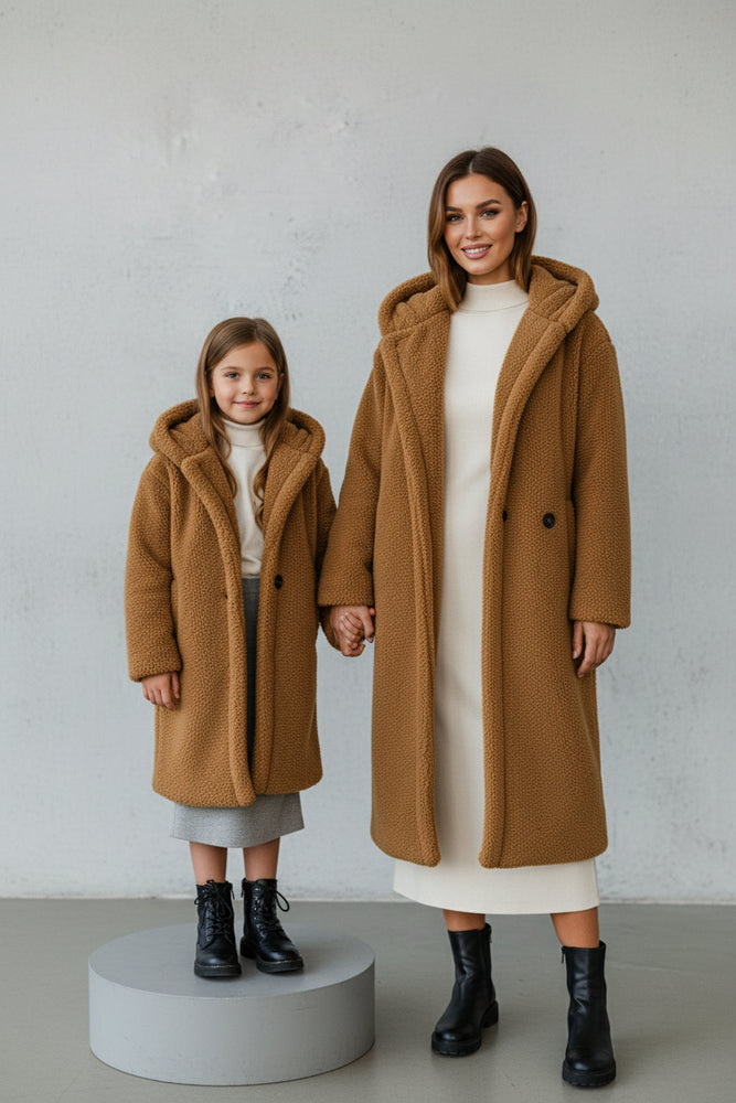 Warmer Damen Teddymantel mit Kapuze | Winter