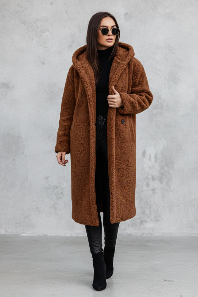 Warmer Damen Teddymantel mit Kapuze | Winter