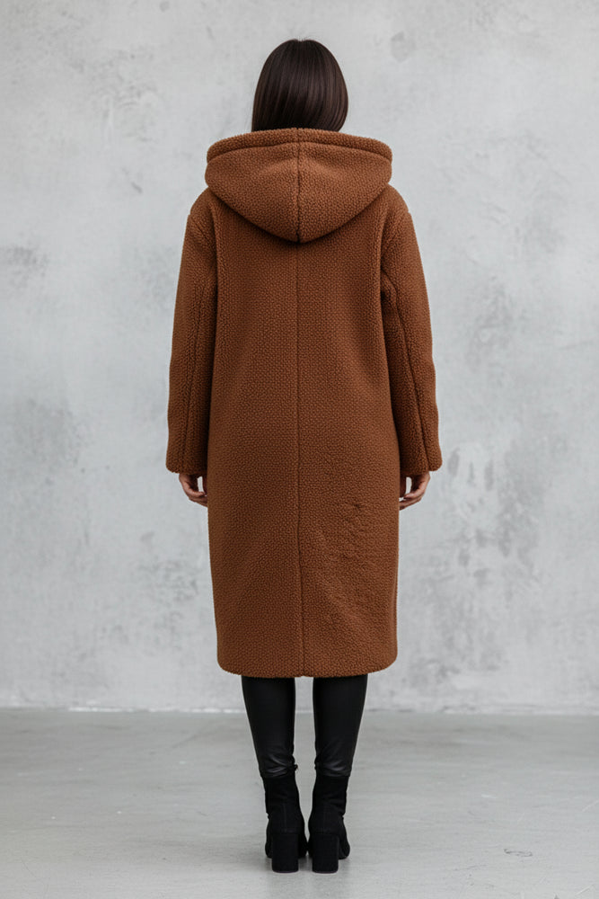 Warmer Damen Teddymantel mit Kapuze | Winter