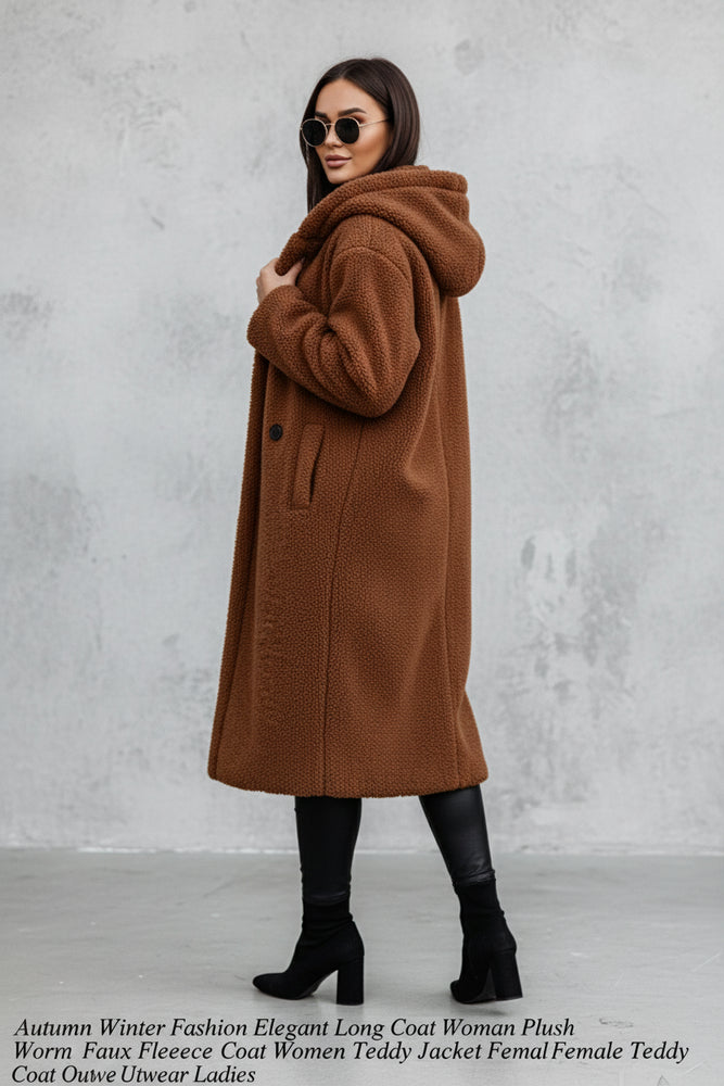 Warmer Damen Teddymantel mit Kapuze | Winter