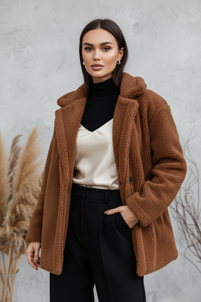 Warmer Damen Teddymantel mit Kapuze | Winter