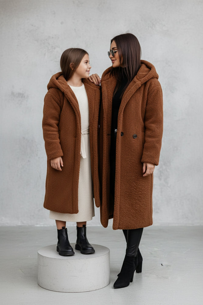 Warmer Damen Teddymantel mit Kapuze | Winter