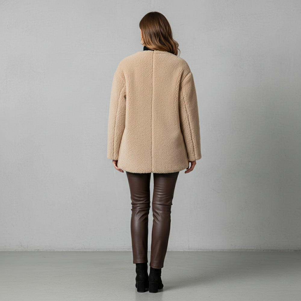 Warmer Damen Teddymantel mit Kapuze | Winter