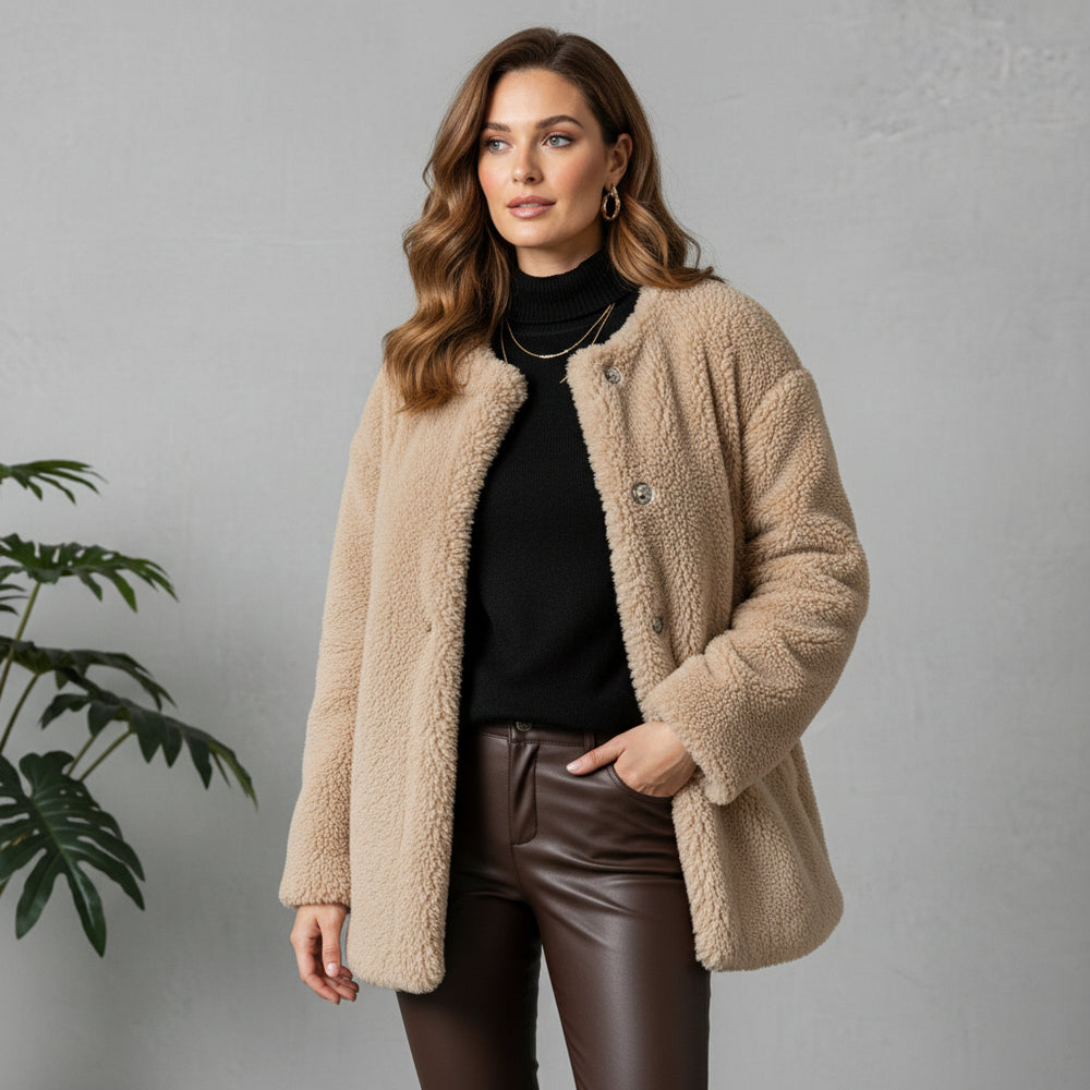 Warmer Damen Teddymantel mit Kapuze | Winter
