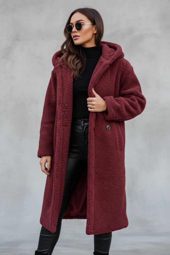 Warmer Damen Teddymantel mit Kapuze | Winter