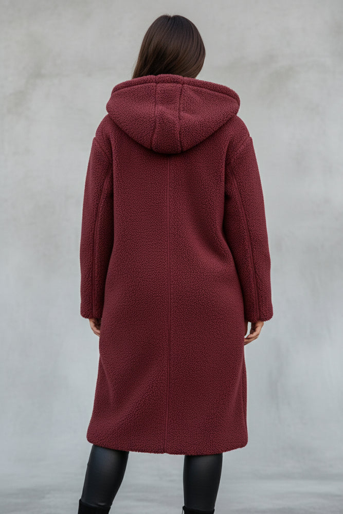 Warmer Damen Teddymantel mit Kapuze | Winter