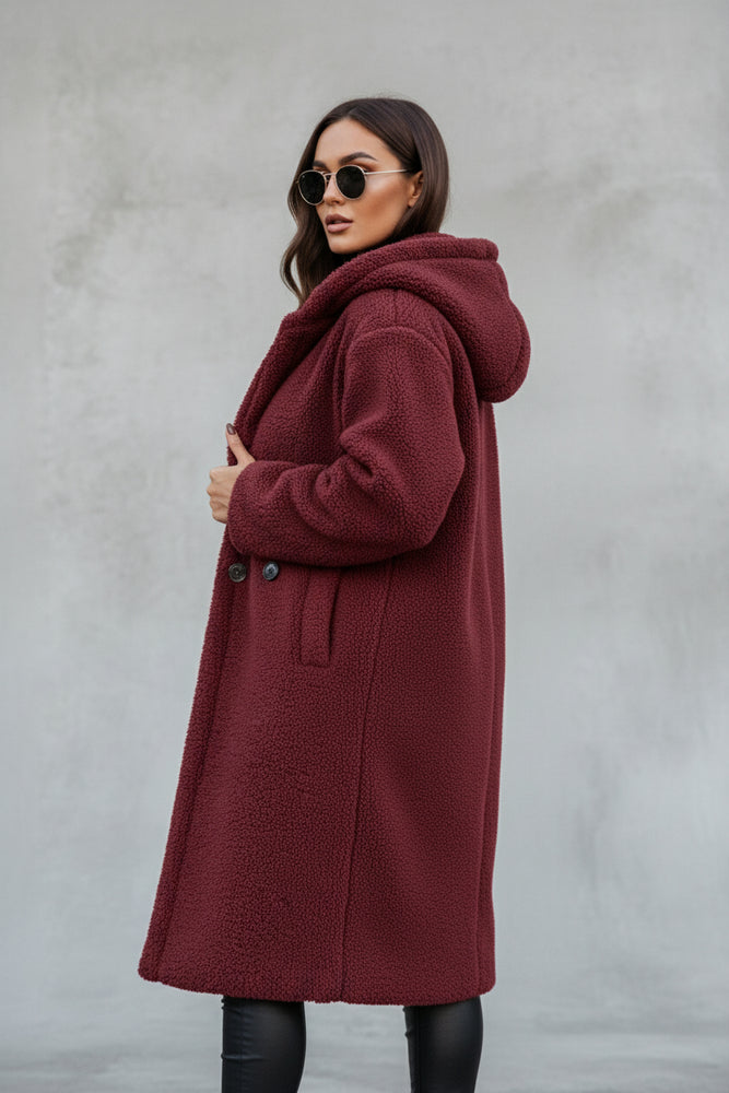 Warmer Damen Teddymantel mit Kapuze | Winter