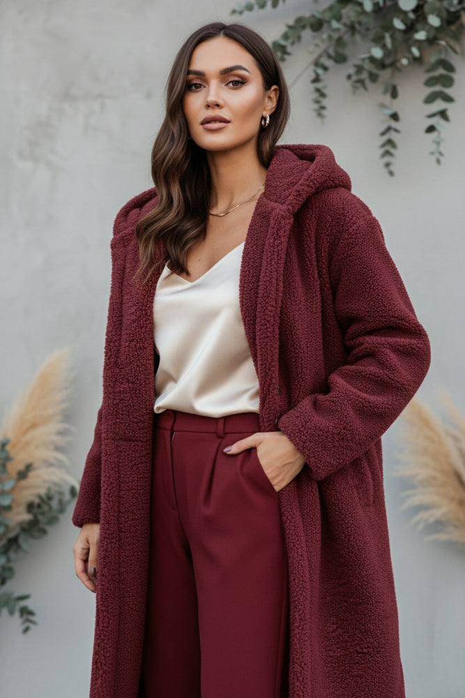 Warmer Damen Teddymantel mit Kapuze | Winter
