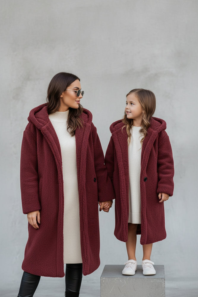 Warmer Damen Teddymantel mit Kapuze | Winter