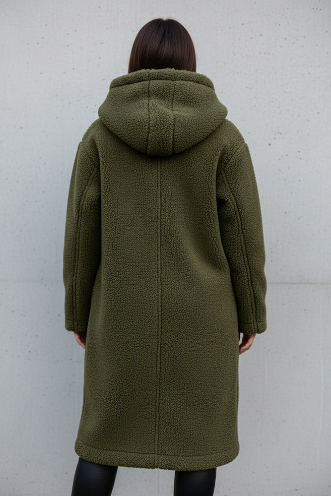 Warmer Damen Teddymantel mit Kapuze | Winter