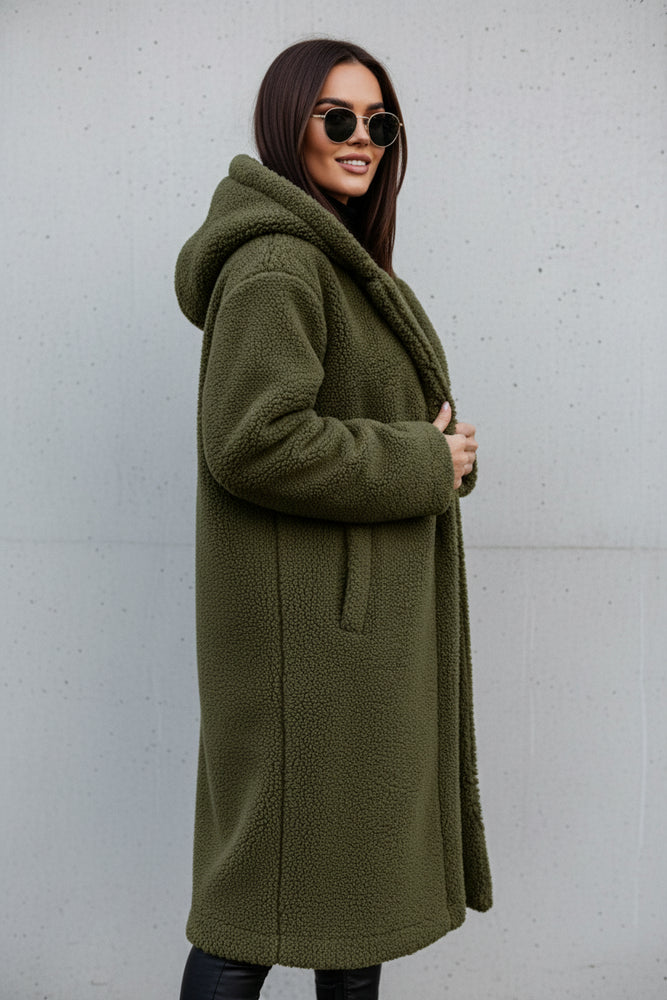 Warmer Damen Teddymantel mit Kapuze | Winter