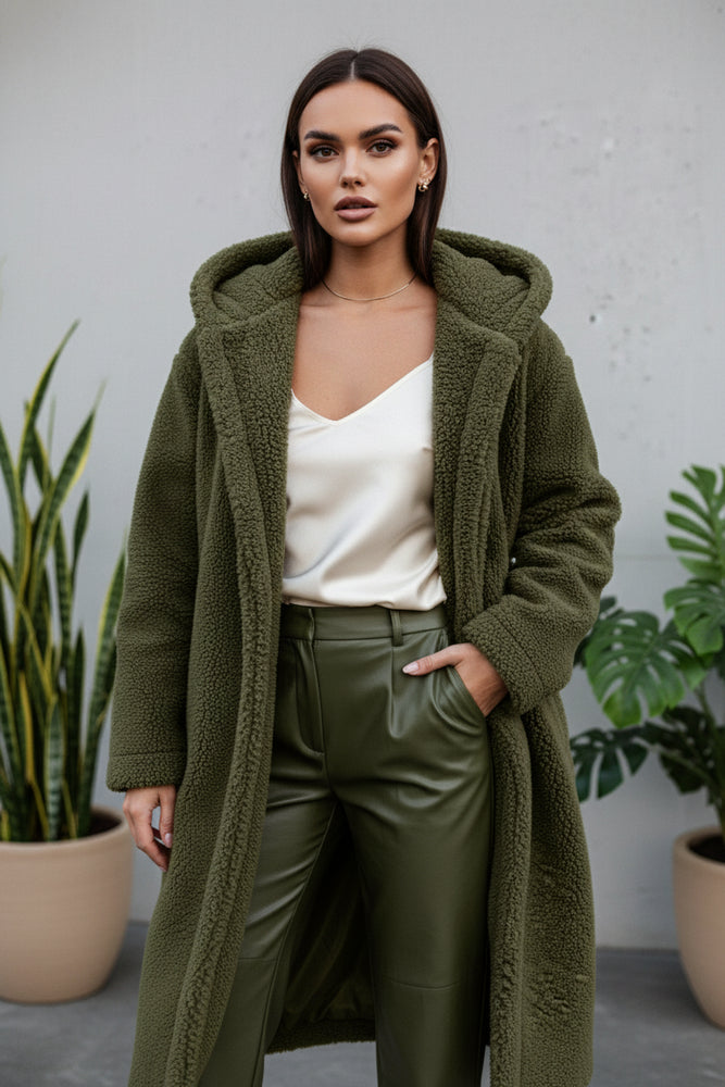 Warmer Damen Teddymantel mit Kapuze | Winter