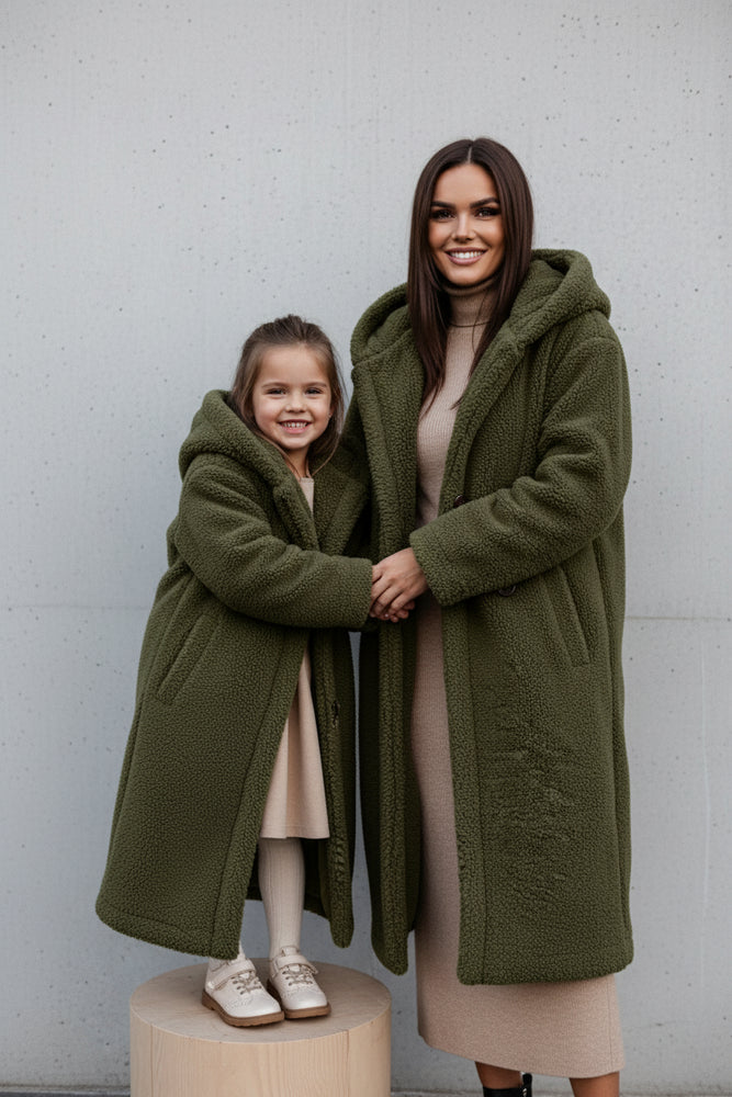 Warmer Damen Teddymantel mit Kapuze | Winter