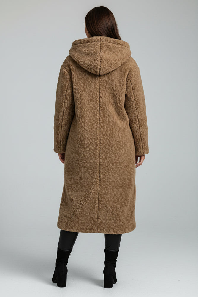 Warmer Damen Teddymantel mit Kapuze | Winter