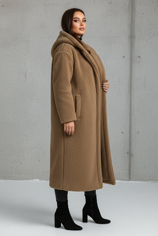 Warmer Damen Teddymantel mit Kapuze | Winter