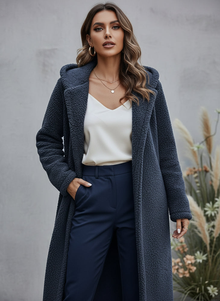 Warmer Damen Teddymantel mit Kapuze | Winter