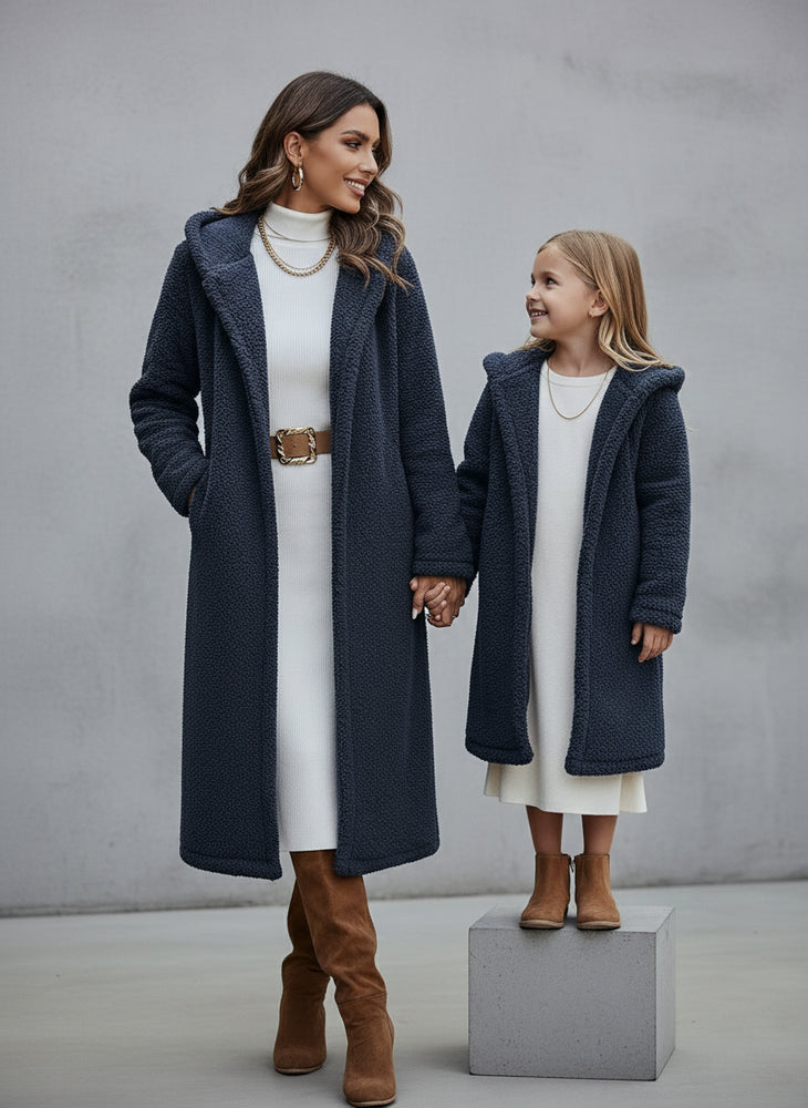 Warmer Damen Teddymantel mit Kapuze | Winter