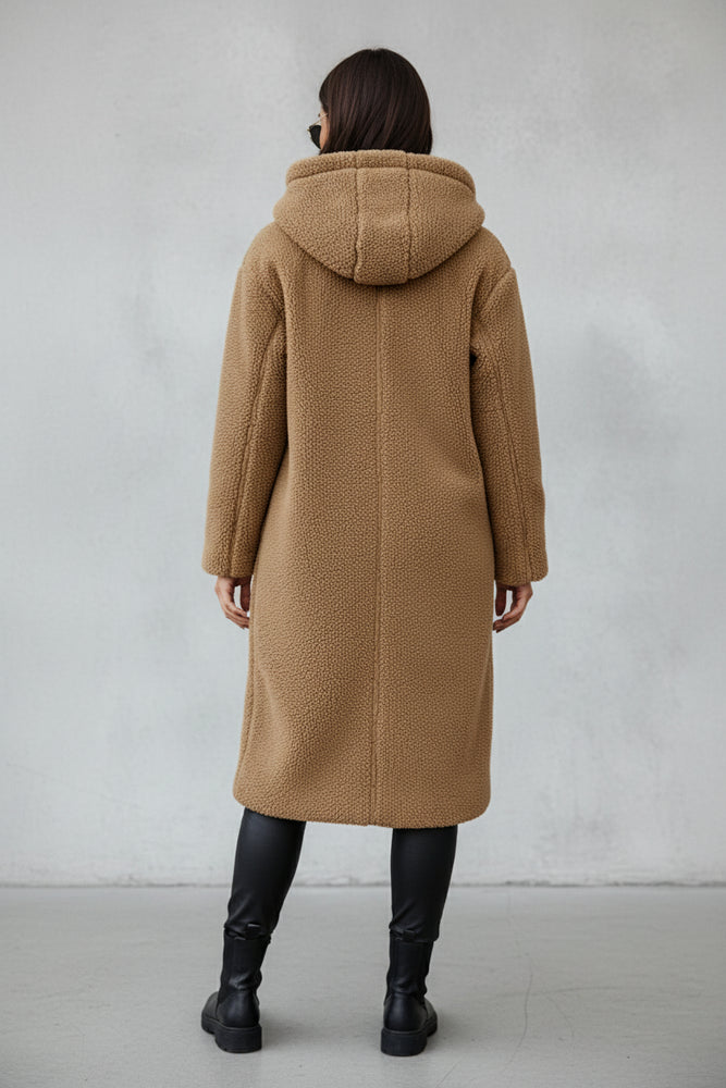 Warmer Damen Teddymantel mit Kapuze | Winter