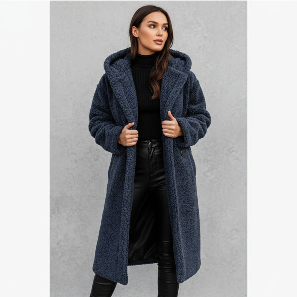 Warmer Damen Teddymantel mit Kapuze | Winter