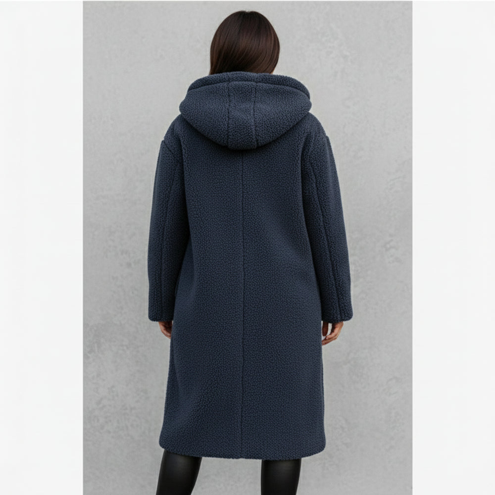 Warmer Damen Teddymantel mit Kapuze | Winter