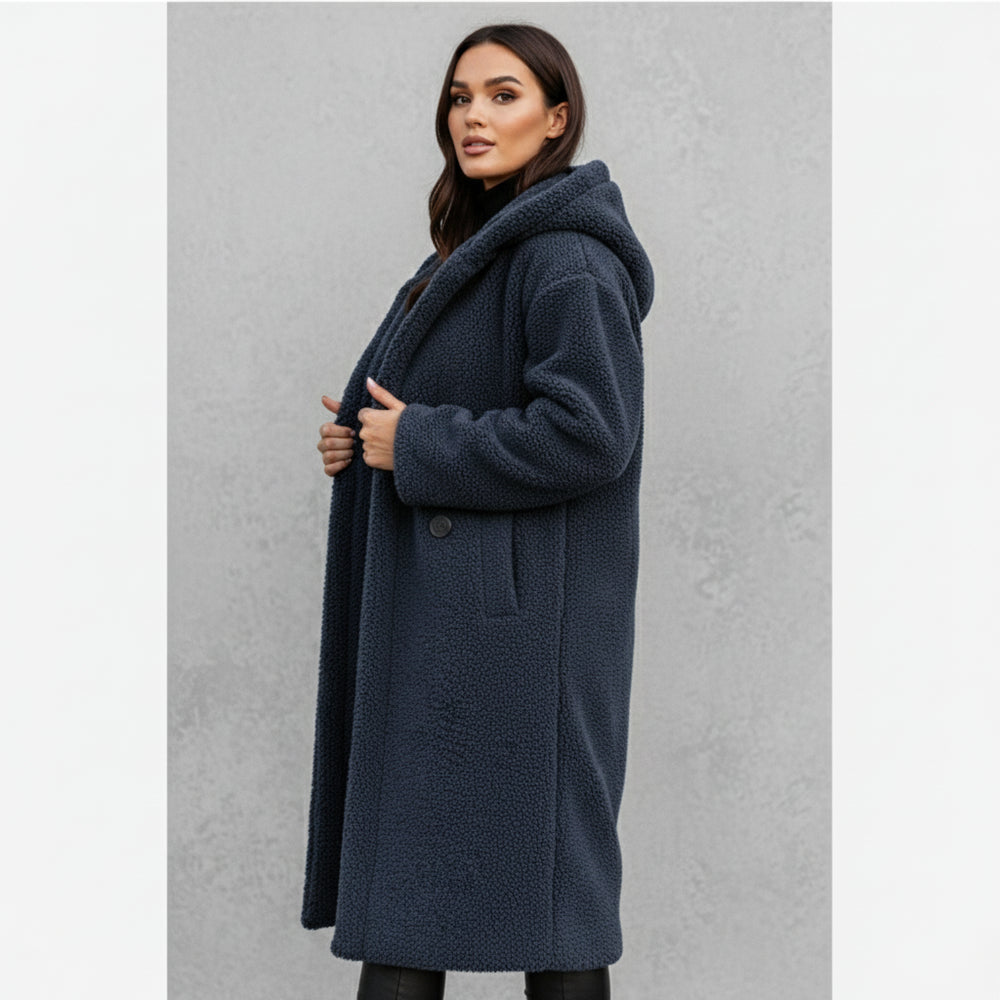 Warmer Damen Teddymantel mit Kapuze | Winter