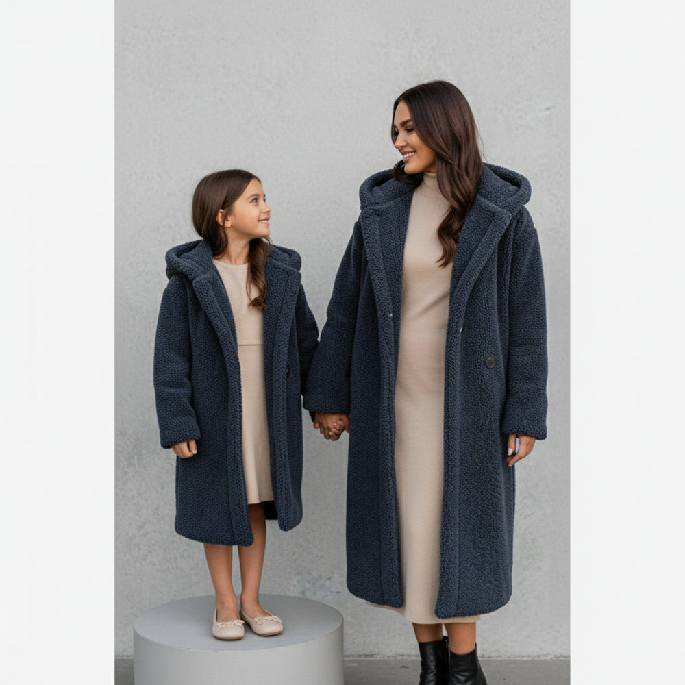 Warmer Damen Teddymantel mit Kapuze | Winter