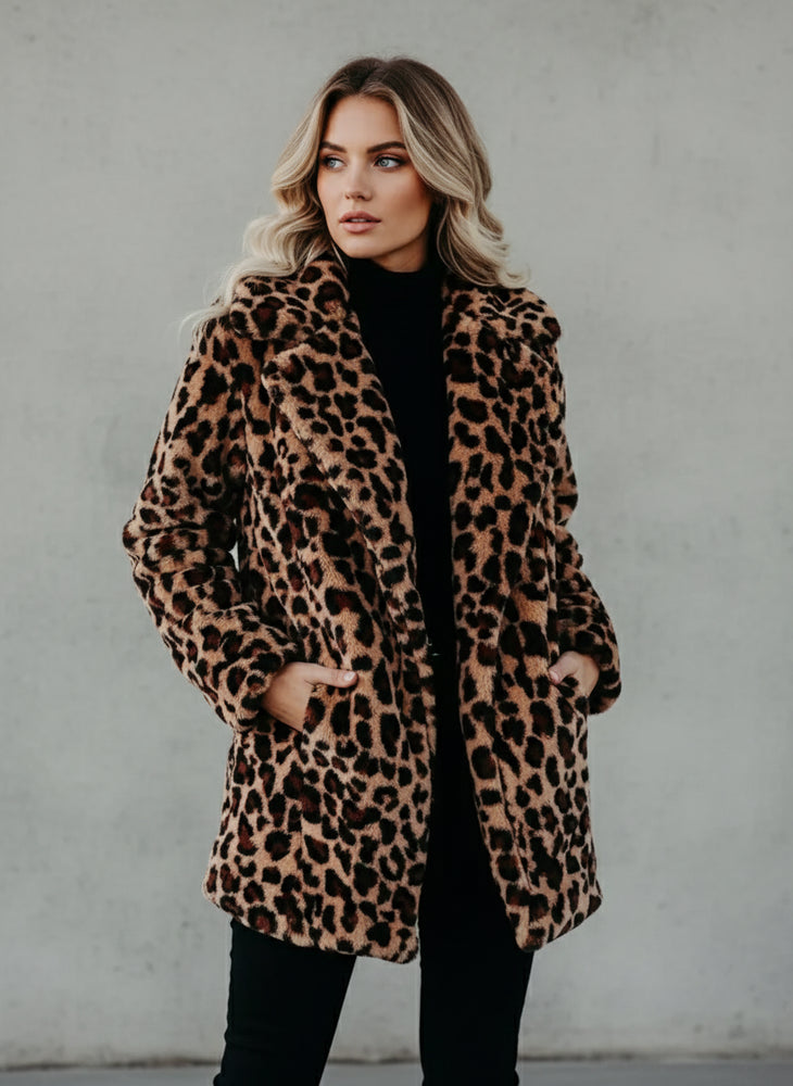 Damen Teddy Leopard Mantel Lang | Winter