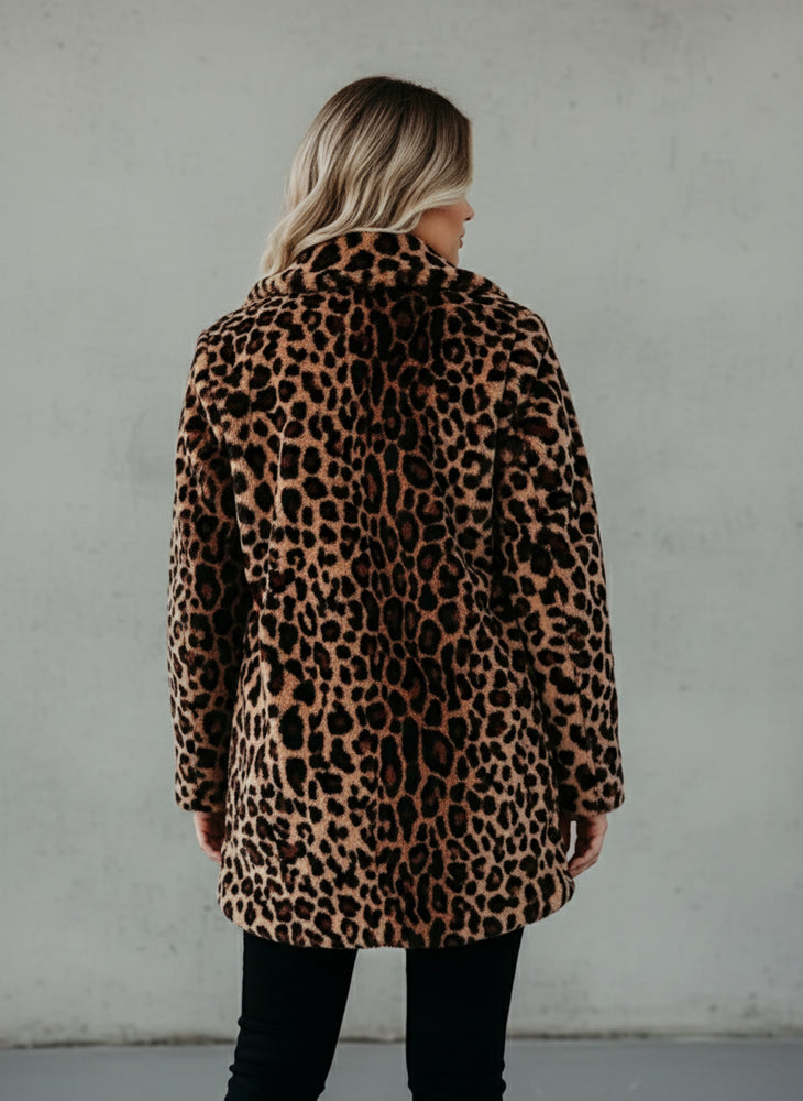 Damen Teddy Leopard Mantel Lang | Winter