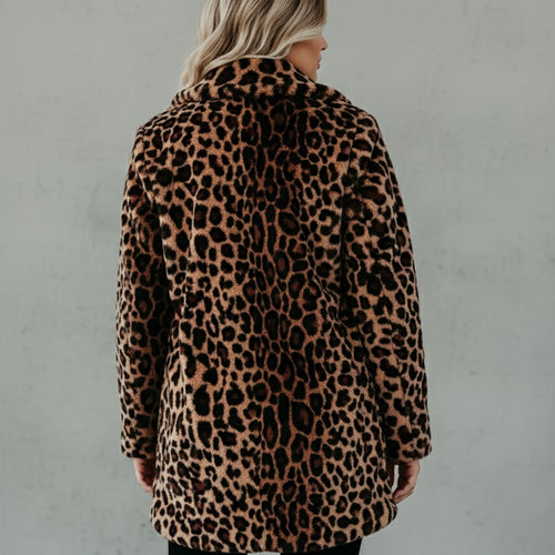 Damen Teddy Leopard Mantel Lang | Winter