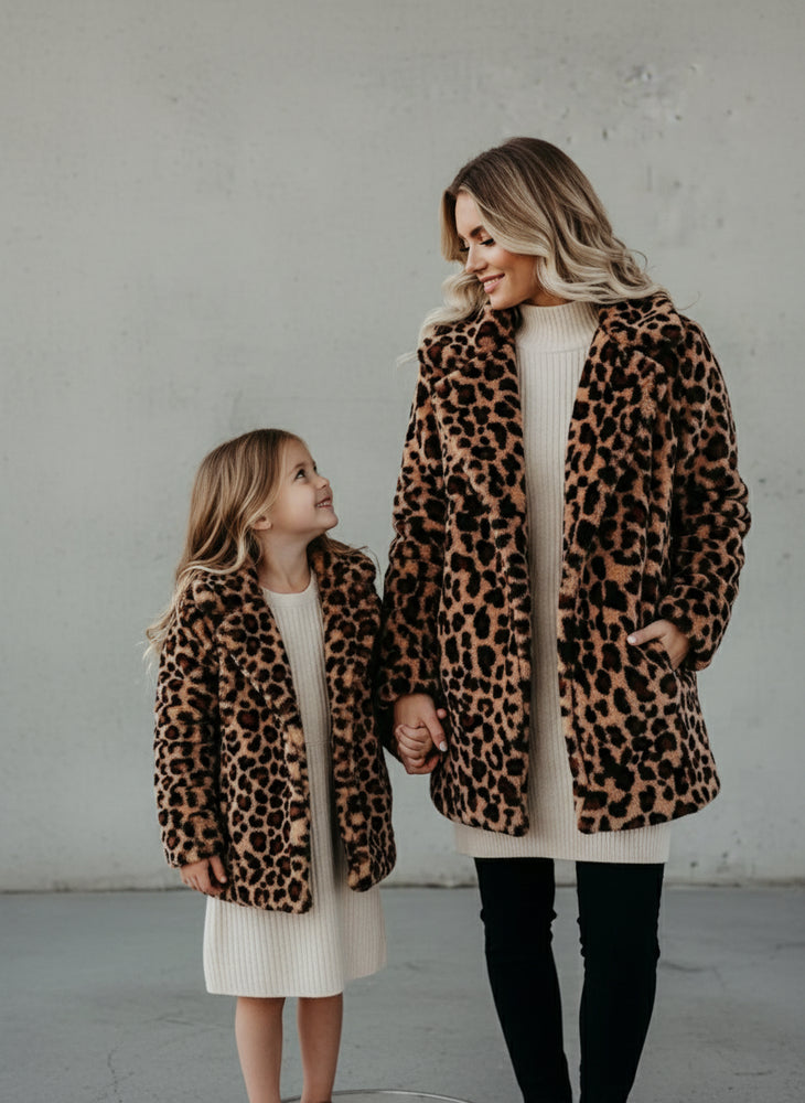 Damen Teddy Leopard Mantel Lang | Winter