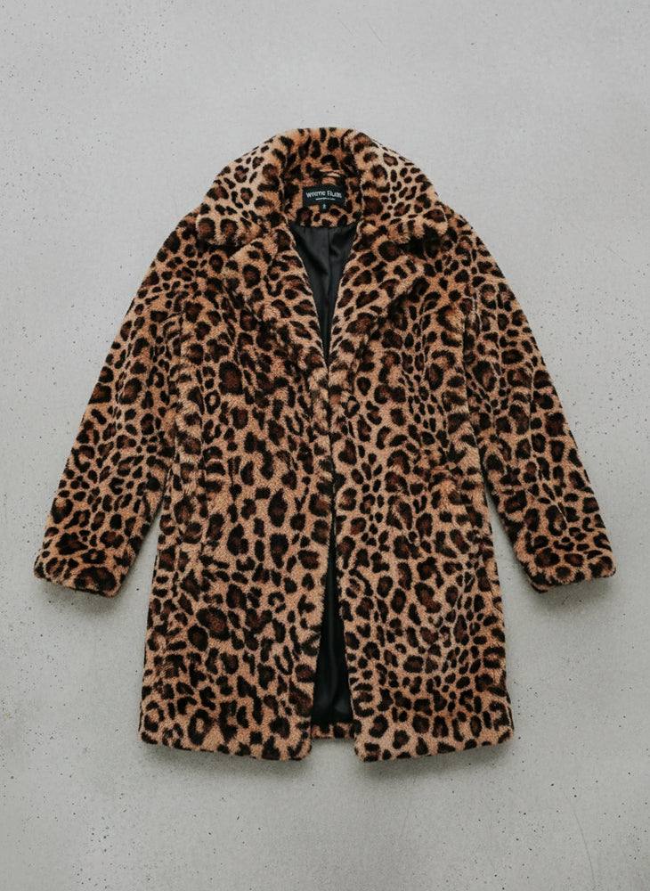 Damen Teddy Leopard Mantel Lang | Winter