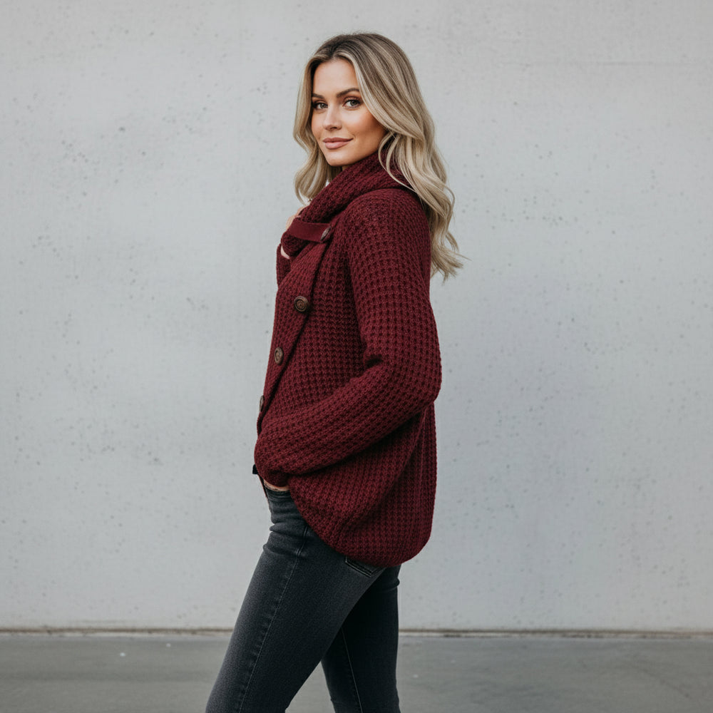Damen Rollkragen Strickjacke | Oversize | Herbst Winter