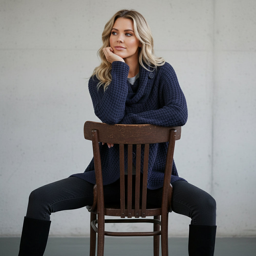 Damen Rollkragen Strickjacke | Oversize | Herbst Winter