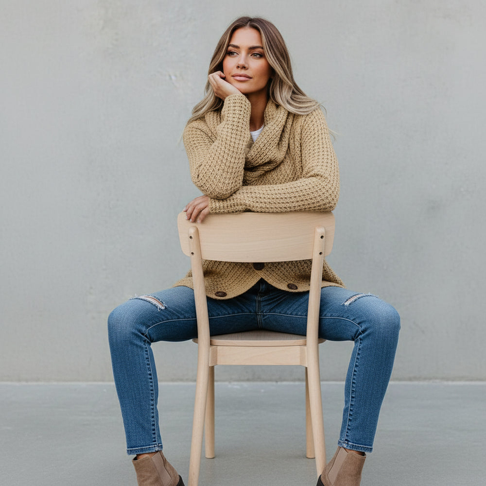 Damen Rollkragen Strickjacke | Oversize | Herbst Winter