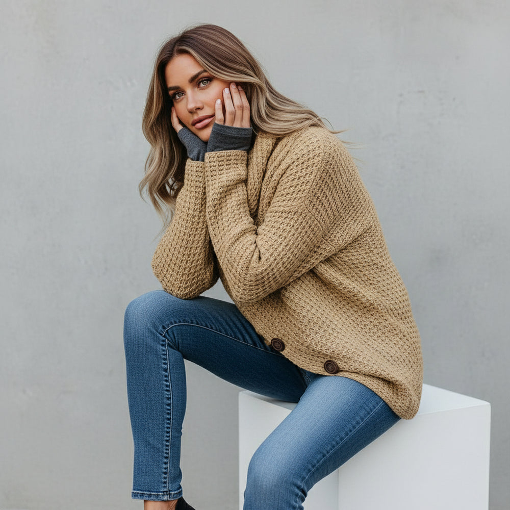 Damen Rollkragen Strickjacke | Oversize | Herbst Winter