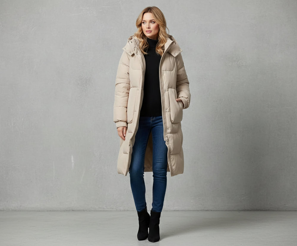 Damen Daunenjacke Slim Fit | Lang | Kapuze | Winter