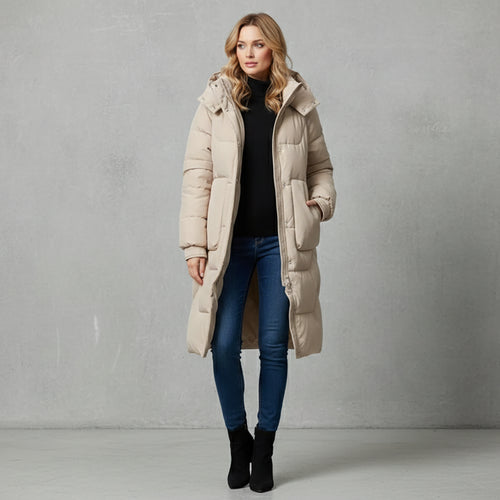 Damen Daunenjacke Slim Fit | Lang | Kapuze | Winter