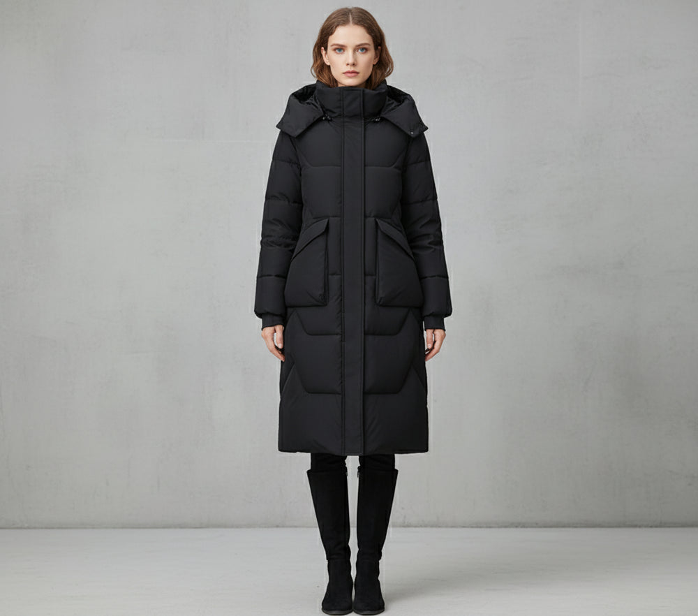 Damen Daunenjacke Slim Fit | Lang | Kapuze | Winter