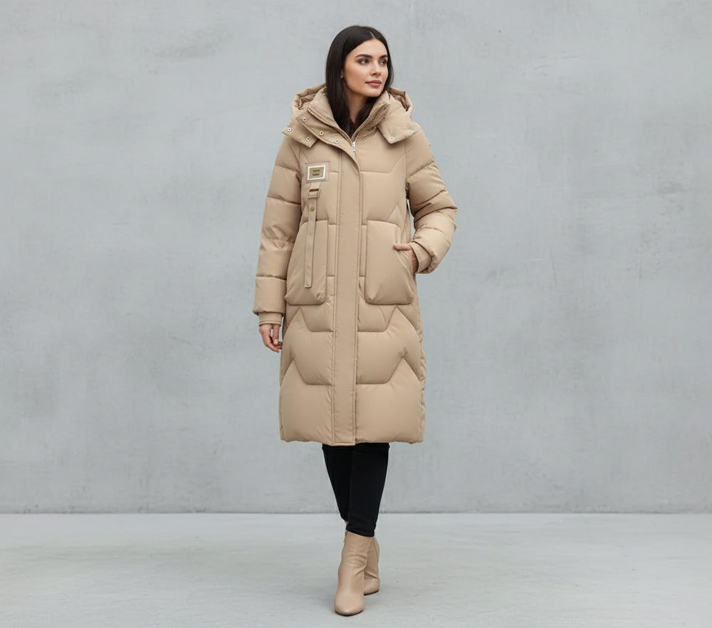 Damen Daunenjacke Slim Fit | Lang | Kapuze | Winter