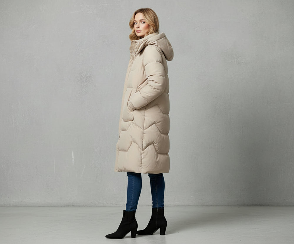 Damen Daunenjacke Slim Fit | Lang | Kapuze | Winter