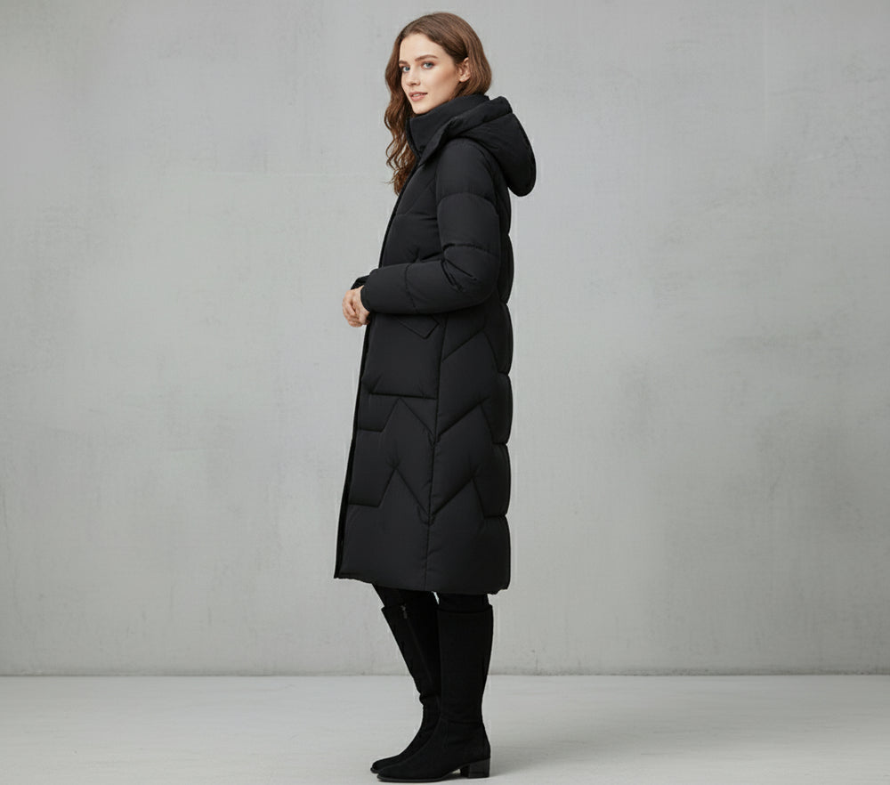 Damen Daunenjacke Slim Fit | Lang | Kapuze | Winter