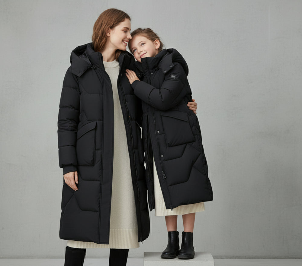 Damen Daunenjacke Slim Fit | Lang | Kapuze | Winter