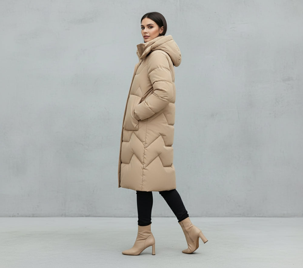 Damen Daunenjacke Slim Fit | Lang | Kapuze | Winter